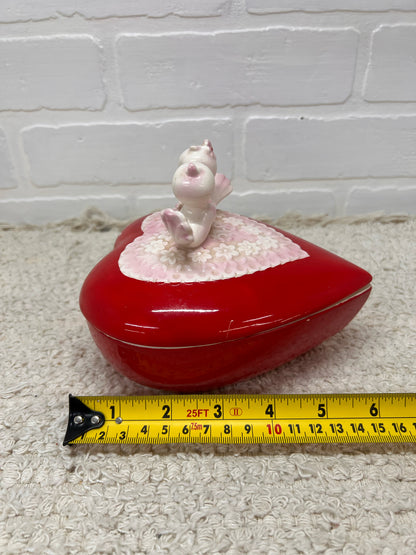 Lefton Heart-Shaped Lovebirds Candy Dish