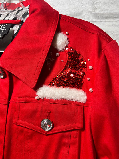 Size L Berek Red Cotton SANTA Embellished Jacket