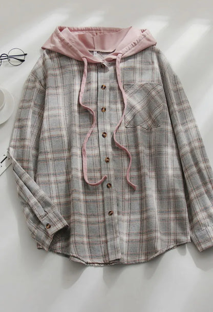 Ninexis Hooded Colorblock Plaid Shirt/Jacket - multiple color options