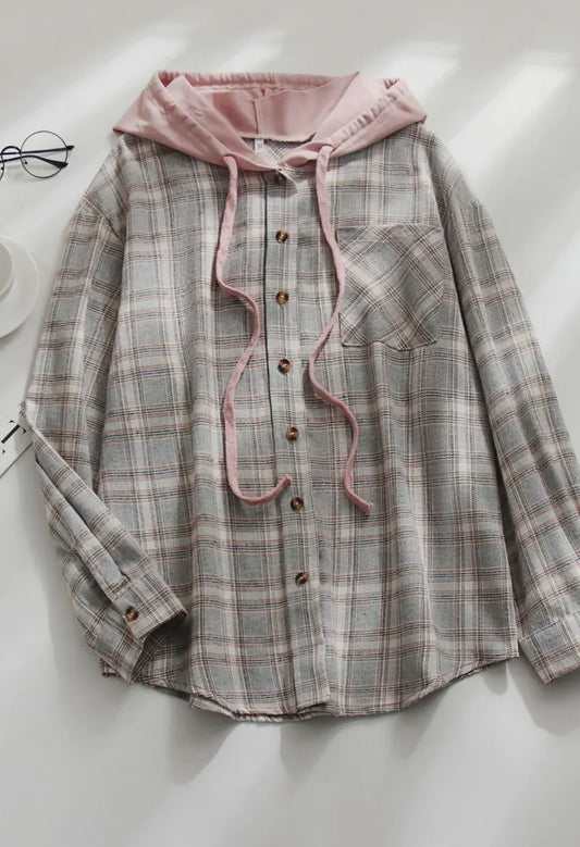 Ninexis Hooded Colorblock Plaid Shirt/Jacket - multiple color options