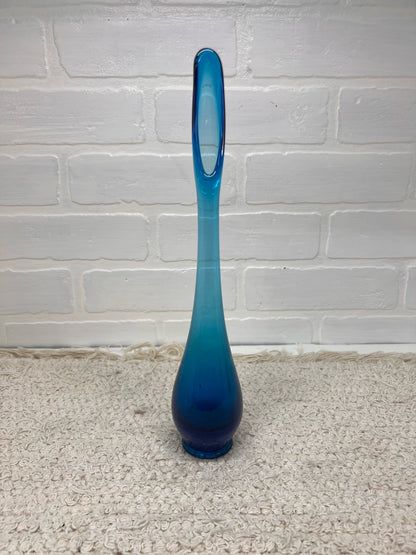 Viking Glass 12" Swung Glass Vase in Blue - MCM Decor