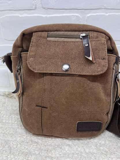 Harwish  Brown Canvas Square Crossbody Bag
