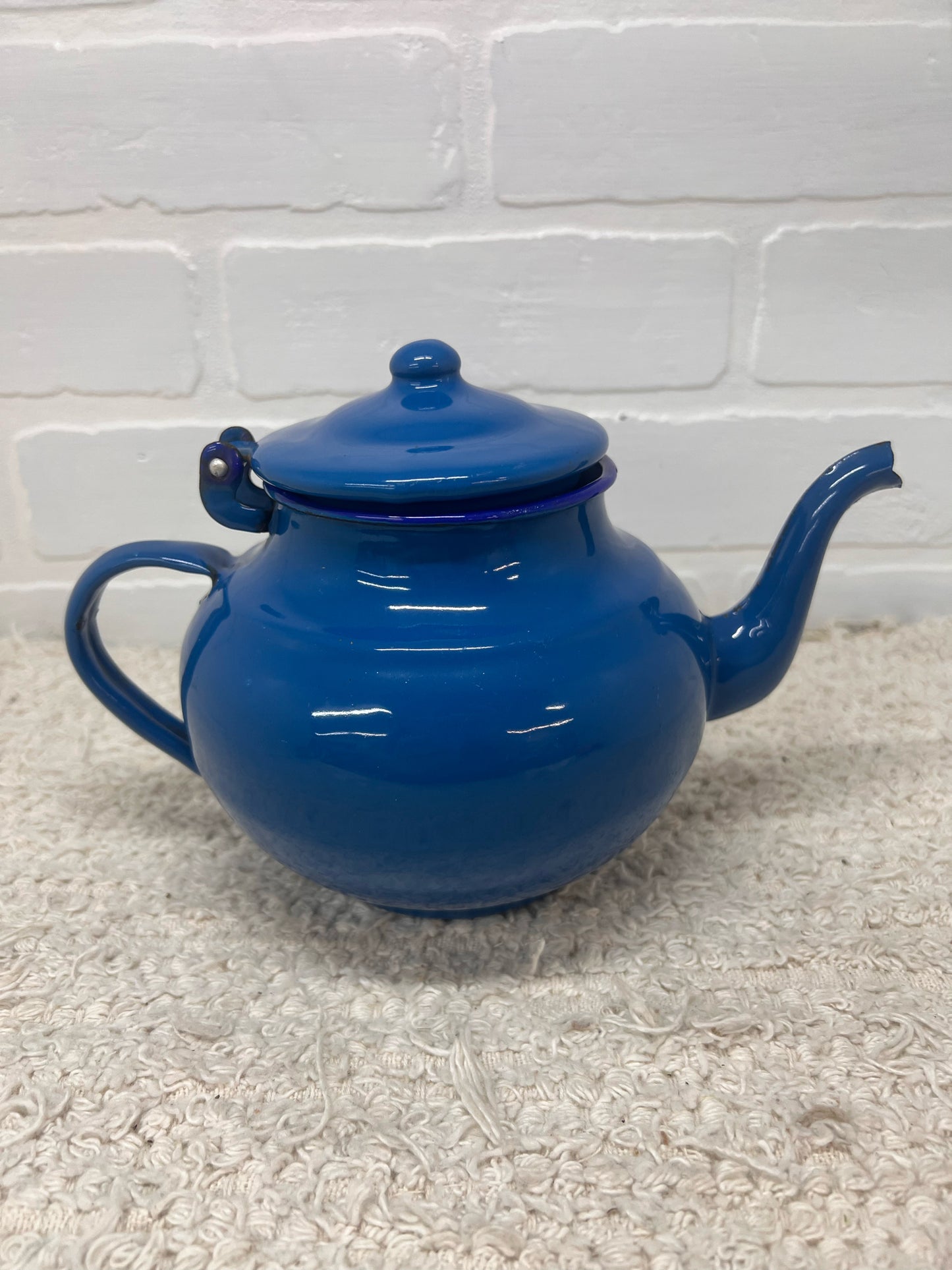 Vintage Blue Enamelware Teapot
