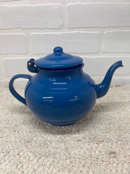 Vintage Blue Enamelware Teapot