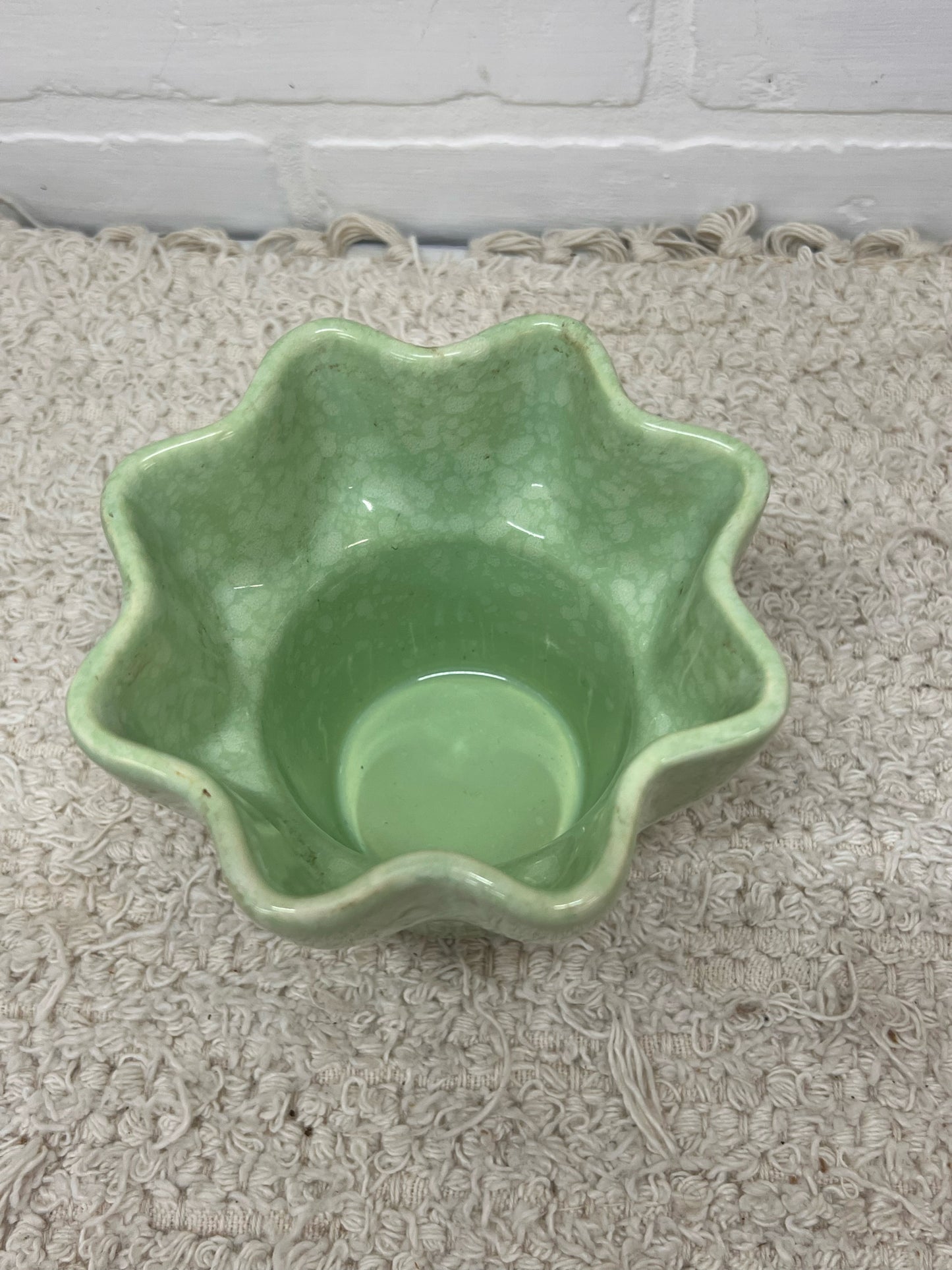Imperial Pottery Mottled Mint Green Ruffled Flower Pot