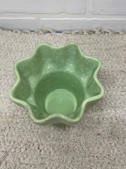 Imperial Pottery Mottled Mint Green Ruffled Flower Pot