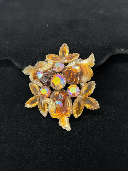 Vintage Edlee molded art glass and rhinestone pin