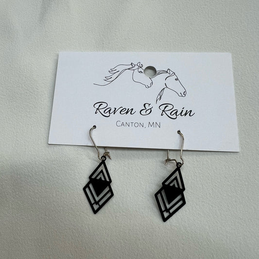 Raven & Rain Black Geometric Design Earrings