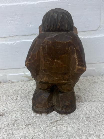 Vintage Hand Carved Wooden Troll Signed DAM - 6" Scandinavian Folk ARt