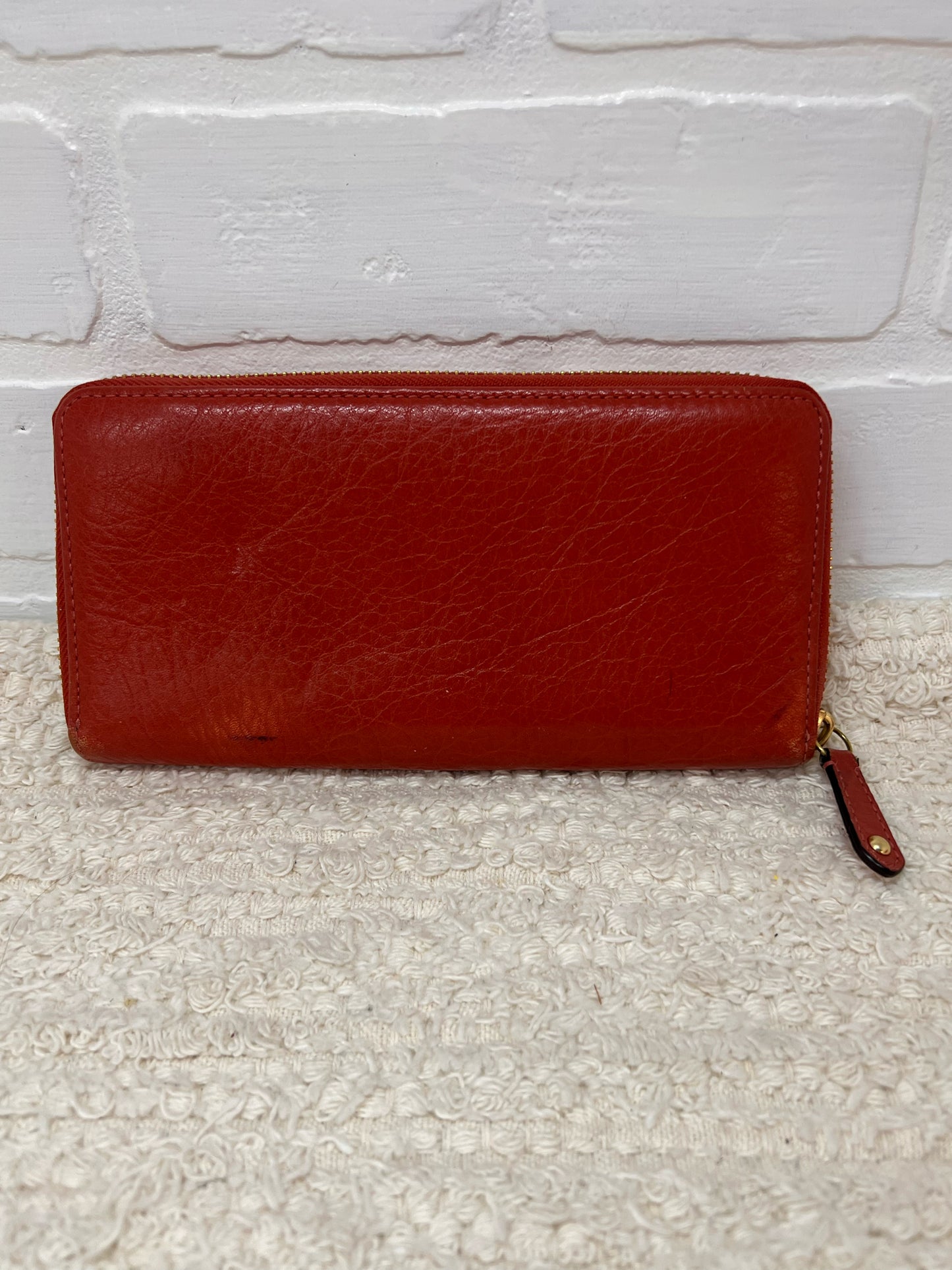 Coach Pleated Front Cognac Colored Leather Wallet