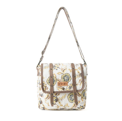 Myra Mesa Morning GLories Messenger Bag in Brown & Off White