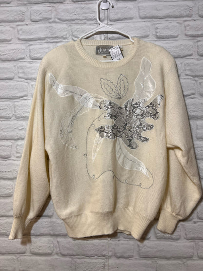 Size L Joyce Vintage Embellished White Sweater