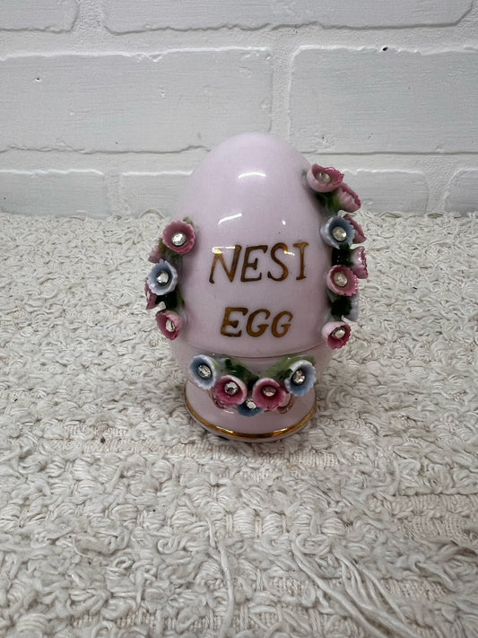 Lefton Trinket Dish - Pink Bejewelled 'Nest Egg'