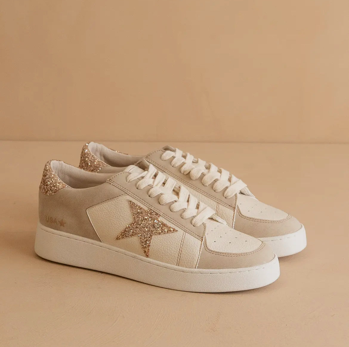 Oasis Society 'The Liberty' Glitter Star Sneakers in Beige
