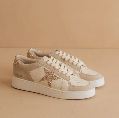 Oasis Society 'The Liberty' Glitter Star Sneakers in Beige