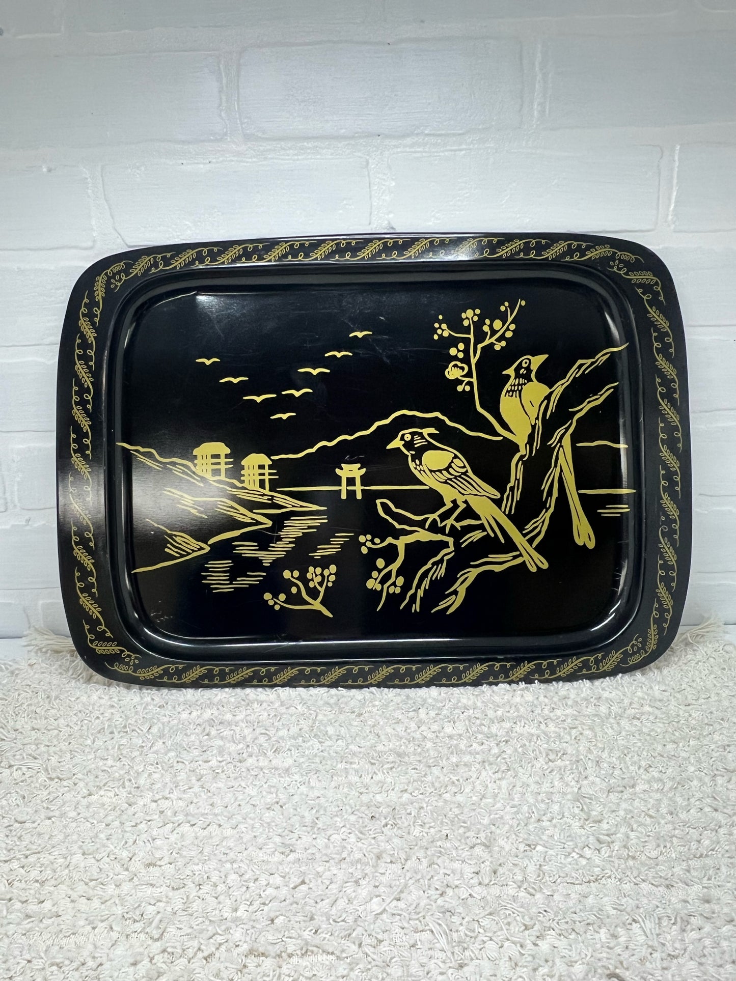 Vintage gold and black metal tray