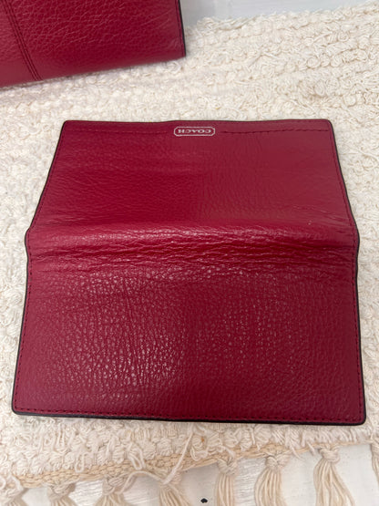 Coach Dark Red Leather Wallet w/ Coordinating Check Book Cover