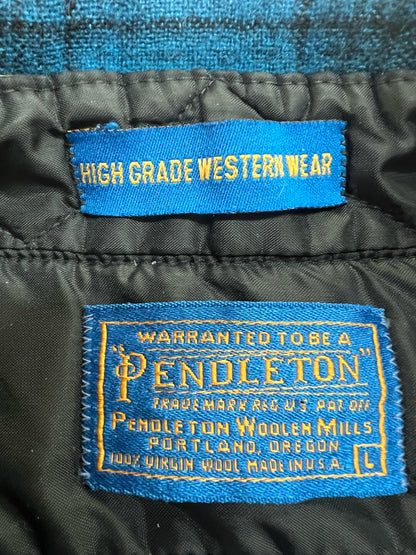 Size Large Vintage Pendleton Blue & Black PLaid Wool Western Shirt/Shacket