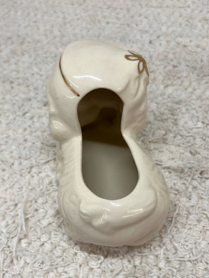 Vintage Sleeping Puppy Planter in Gold & White