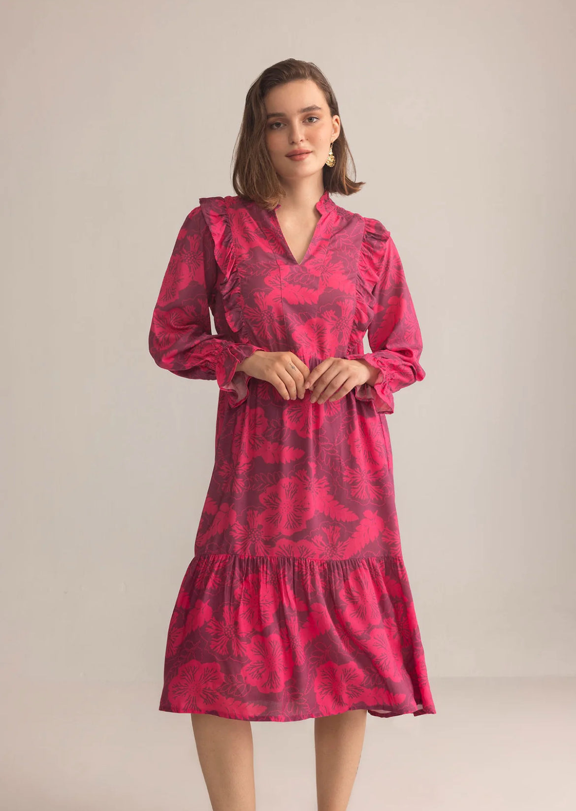 Spring Carnival Ruffle Dress in Boysenberry Pink