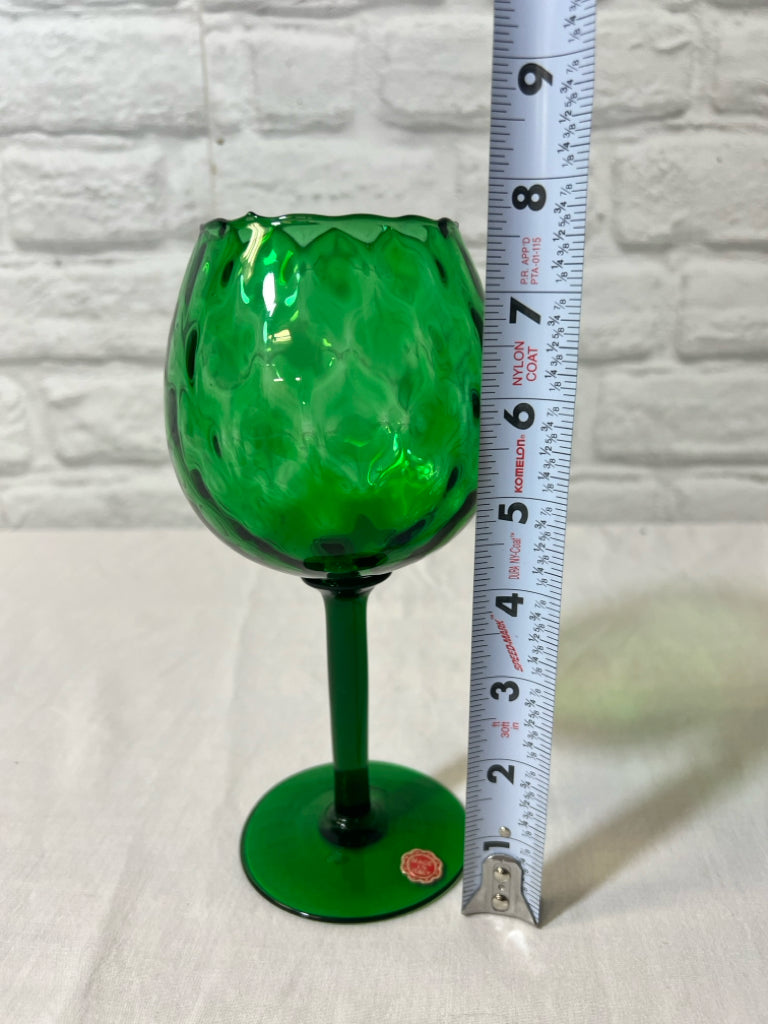 Empoli style emerald green optic glass stemmed glass