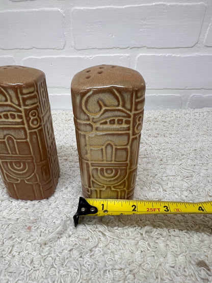 Frankoma Pottery Salt & Pepper Shaker Set in Aztec Mayan Pattern