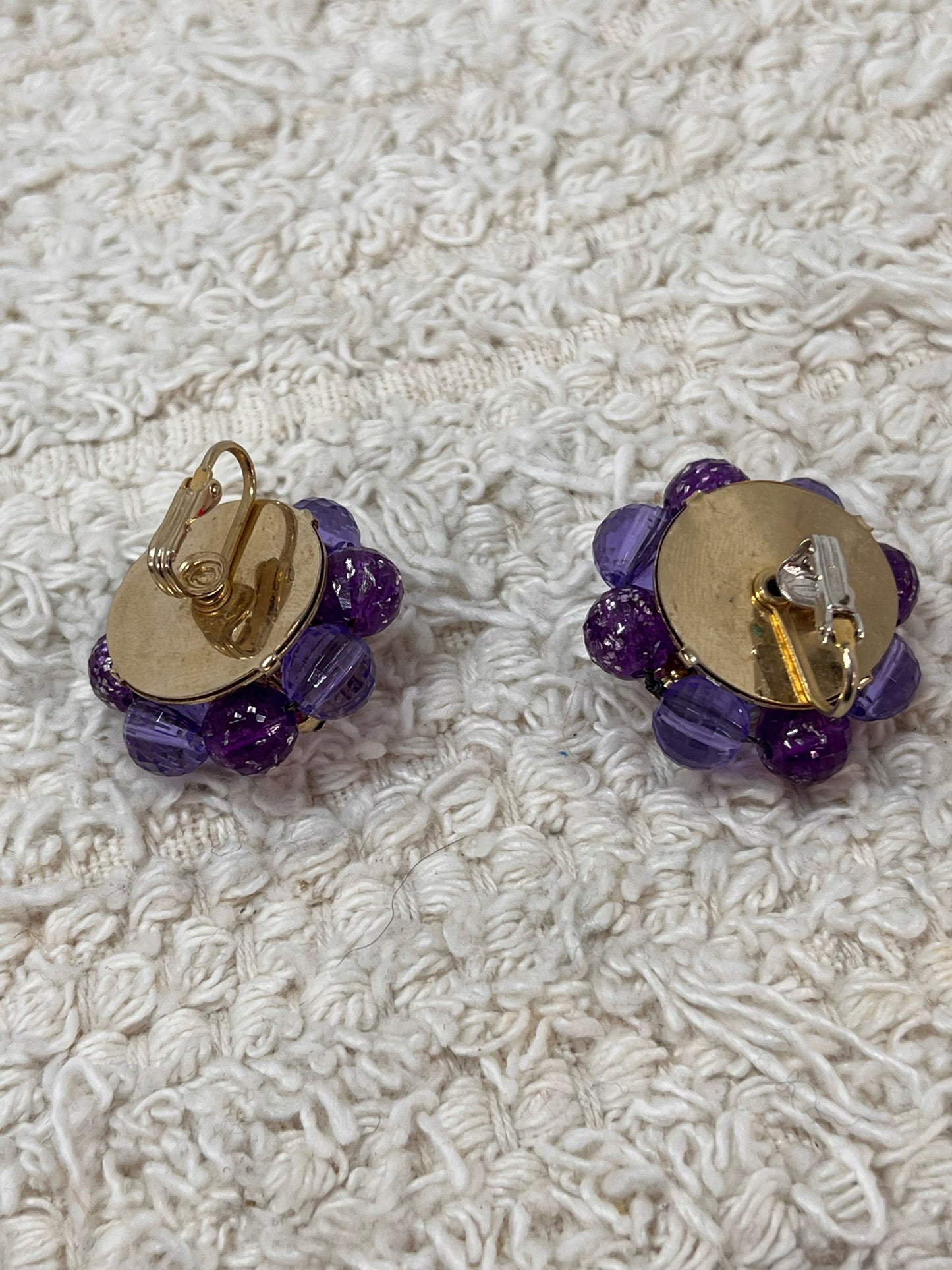 Purple Lucite and goldtone necklace and earrings set
