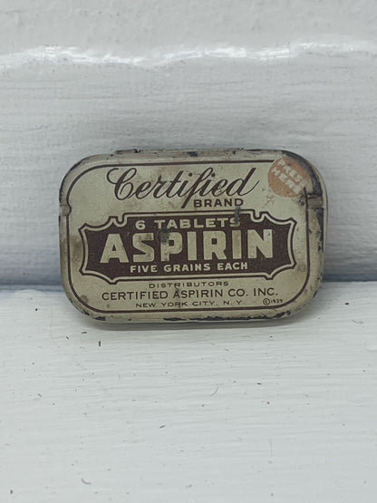 Vintage 1930's Aspirin Tin - Certified Brand - Tiny!