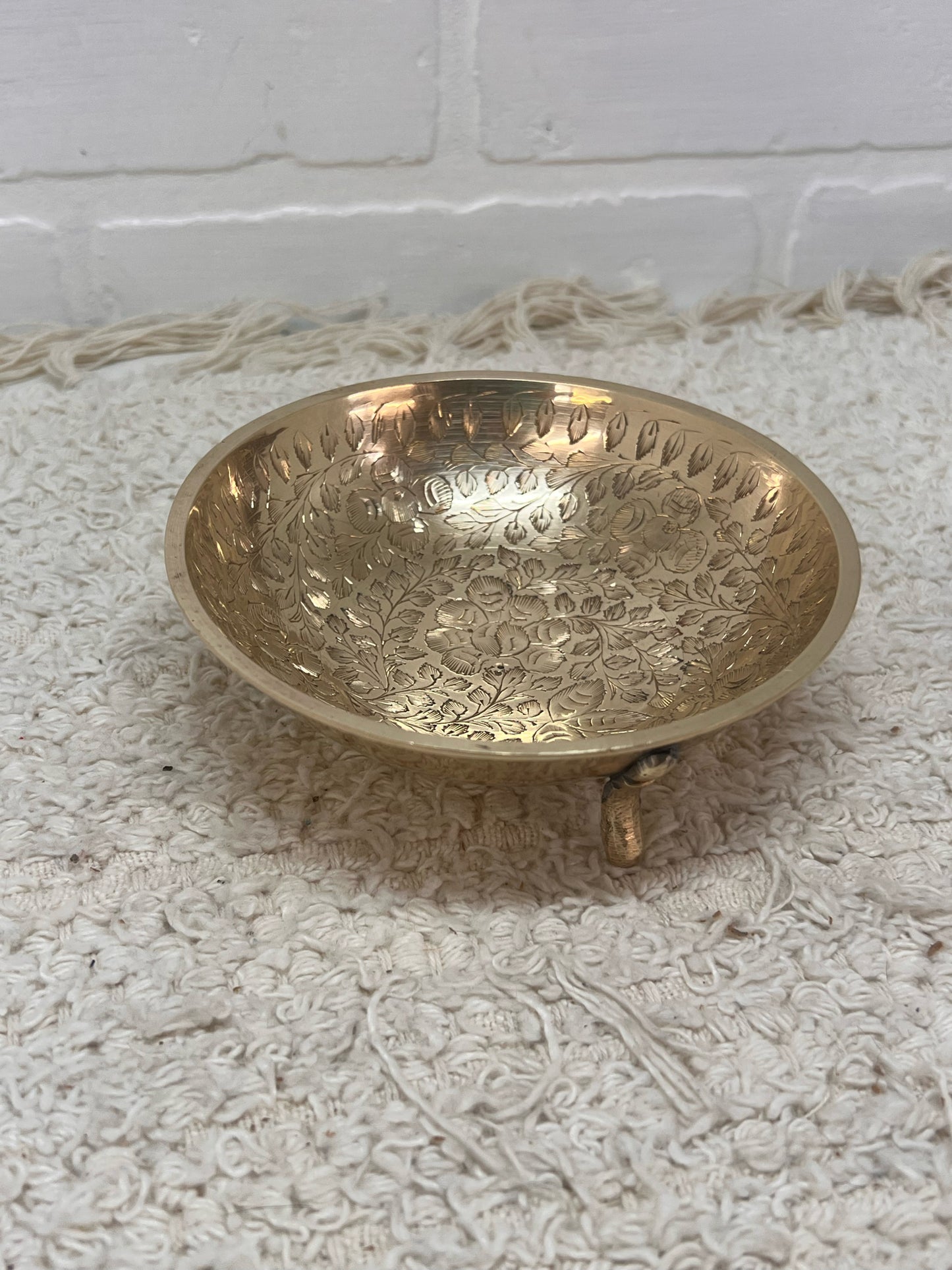 Small Vintage Brass Engraved Three Footed Bowl