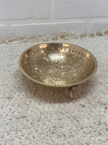 Small Vintage Brass Engraved Three Footed Bowl