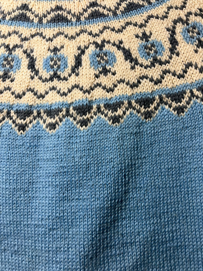 Size S Norway Design Blue, White & Gray Fair Isle Knit Wool Cardigan