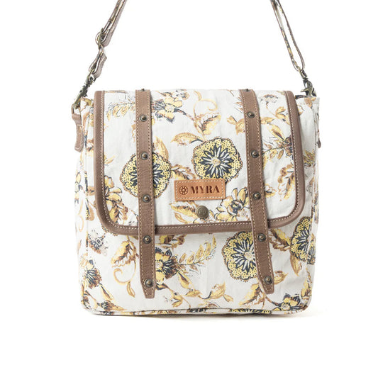 Myra Mesa Morning GLories Messenger Bag in Brown & Off White