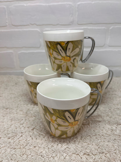 Thermo-Serv Lidded Pitcher w/ Four Mugs Green Daisy 1970's pattern