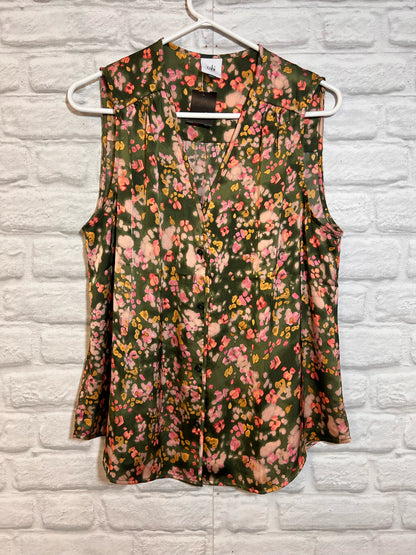 Size L CAbi Green & Pink Sleeveless Blouse
