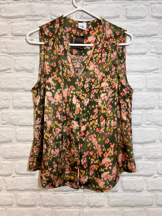 Size L CAbi Green & Pink Sleeveless Blouse