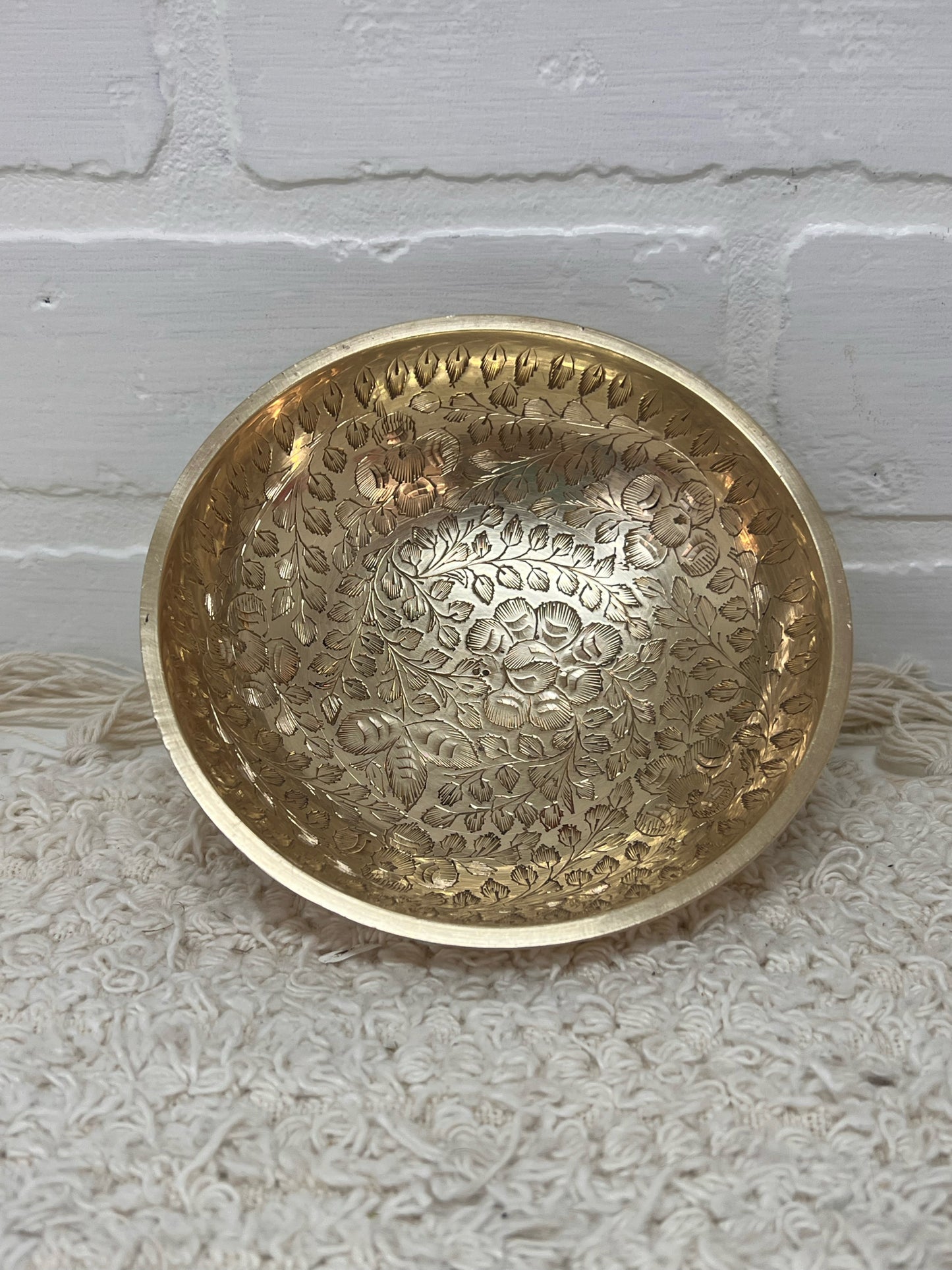 Small Vintage Brass Engraved Three Footed Bowl