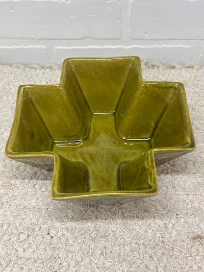 Covina Pottery Dark Green Glaze Mid-Century Cross Shaped Planter