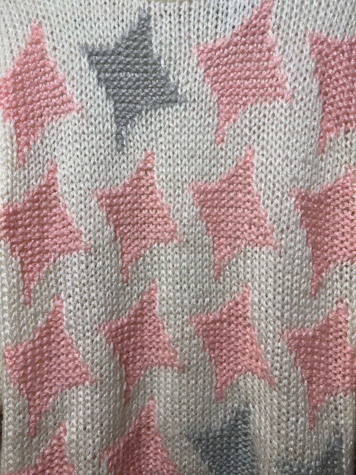 Vintage Acrylic Hand Knit Sweater White-Pink-Gray