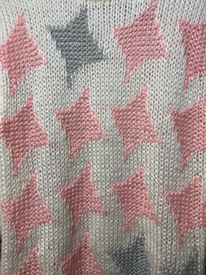 Vintage Acrylic Hand Knit Sweater White-Pink-Gray