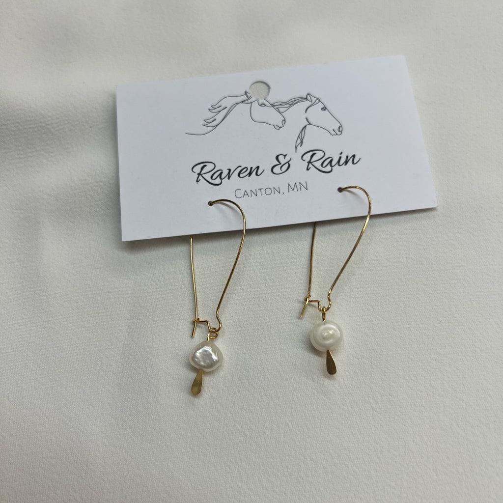 Raven & Rain Brass & Freshwater Pearl  Earrings