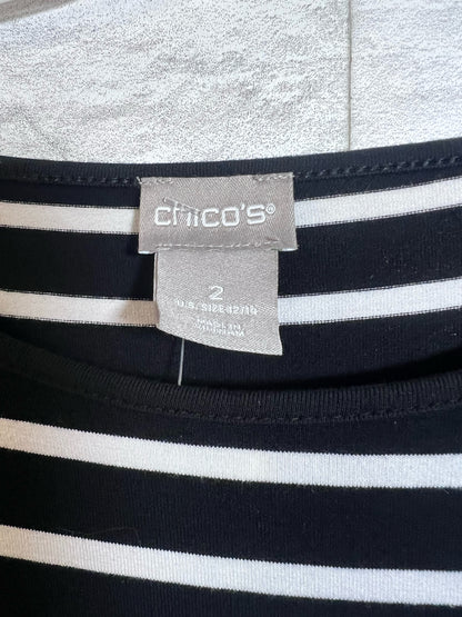 Size L Chico's Horizontally Striped Black & White T-Shirt Dress