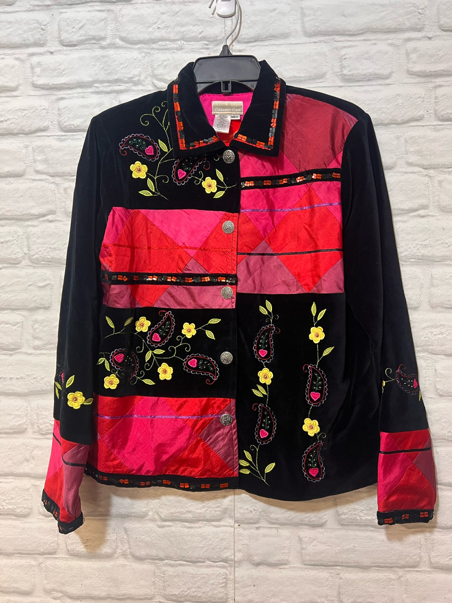 Size M Coldwater Creek Black Velvet & Silk Embellished Jacket