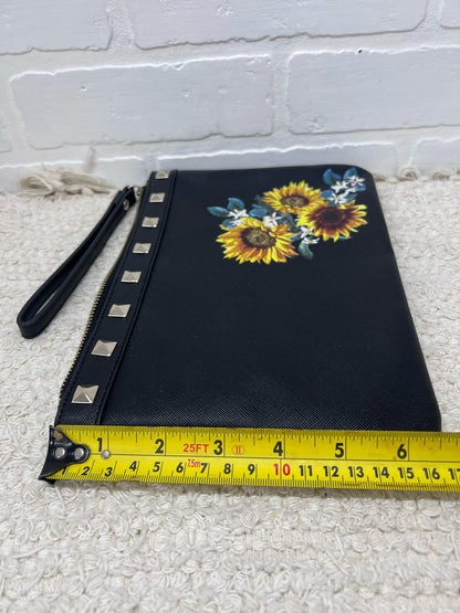 White House Black Market Wristlet Bag Black w/ Sunflowers