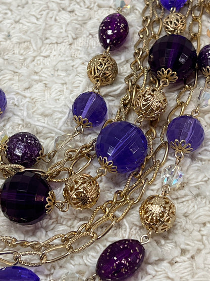 Purple Lucite and goldtone necklace and earrings set
