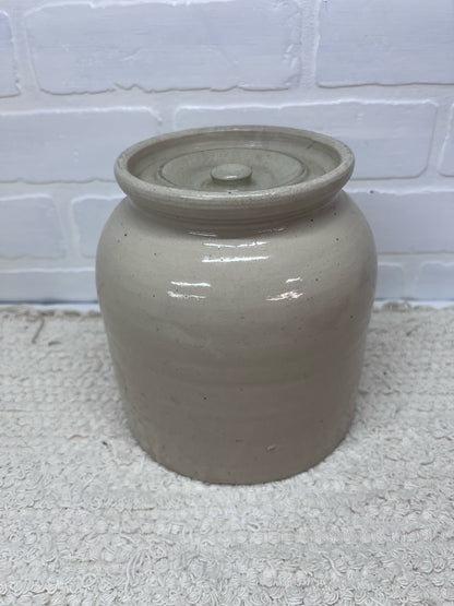 Unbranded Lidded Utilitarian Crock Measures Approx 7" Tall