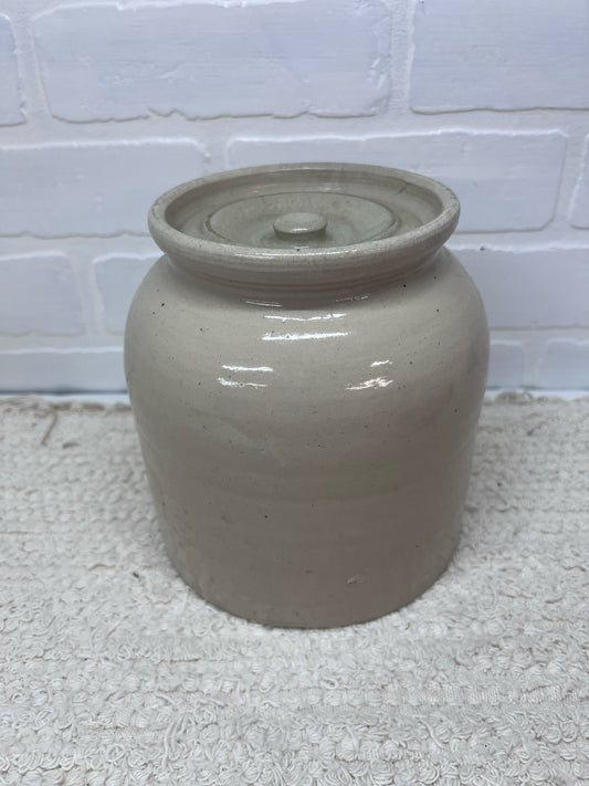 Unbranded Lidded Utilitarian Crock Measures Approx 7" Tall