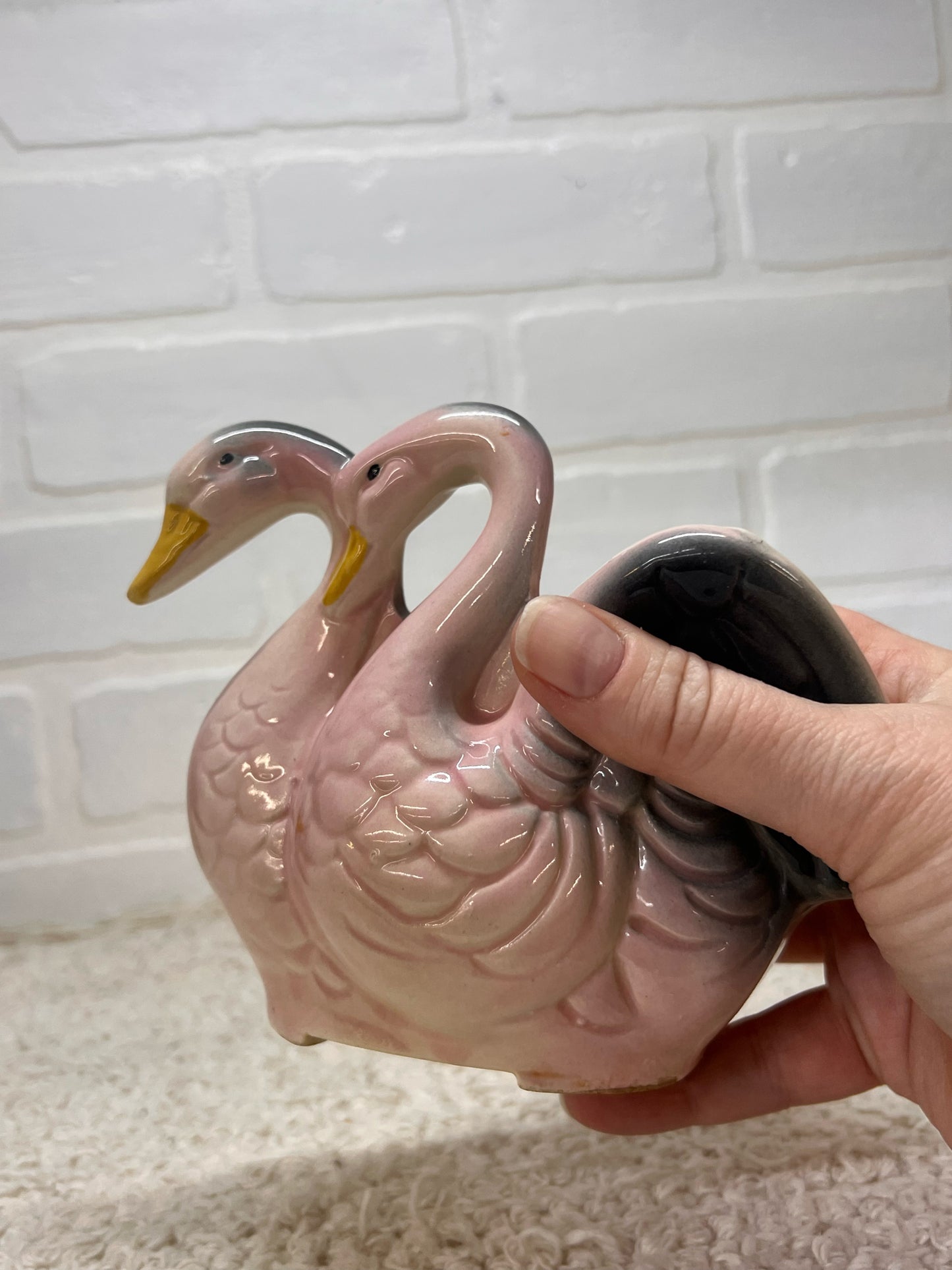 Vintage Pink & Gray Double Swan Planter