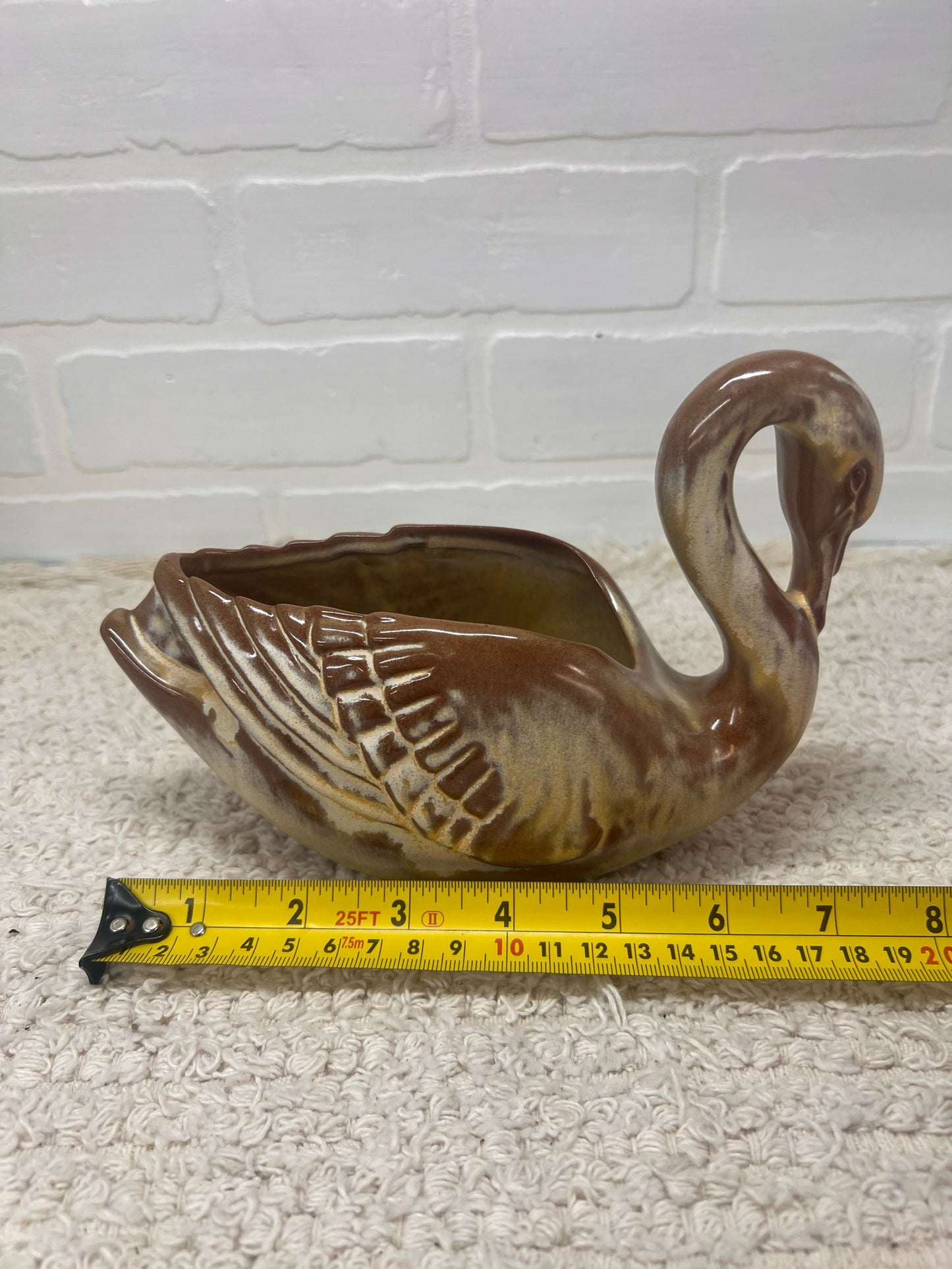 Frankoma228 Brown Glazed Swan Planter