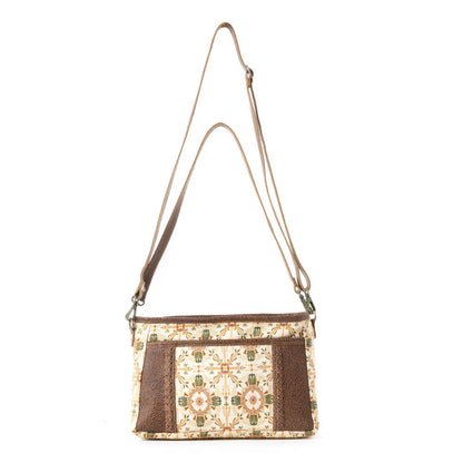 Myra Bag Wildflower Scroll Crossbody Bag in Heritage Beige – Women’s Floral Canvas & Leather Western Purse with Adjustable Strap, 11"x8", Rustic Boho Handbag