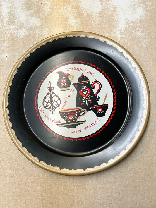 Vintage large  round metal serving tray